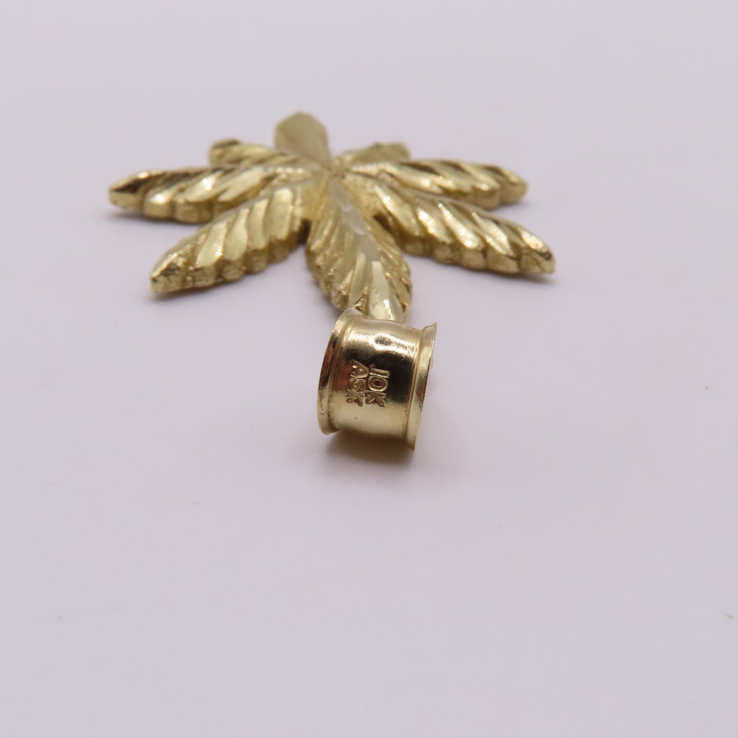 10K Yellow Gold Marijuana Weed Pot Leaf Diamond Cut Pendant for Chain 1.75" 4g
