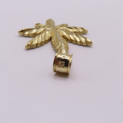 10K Yellow Gold Marijuana Weed Pot Leaf Diamond Cut Pendant for Chain 1.75" 4g