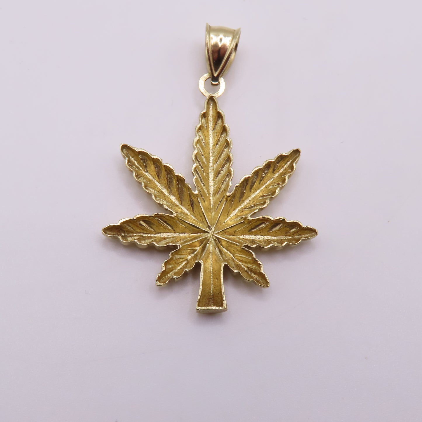 10K Yellow Gold Marijuana Weed Pot Leaf Diamond Cut Pendant for Chain 1.75" 4g