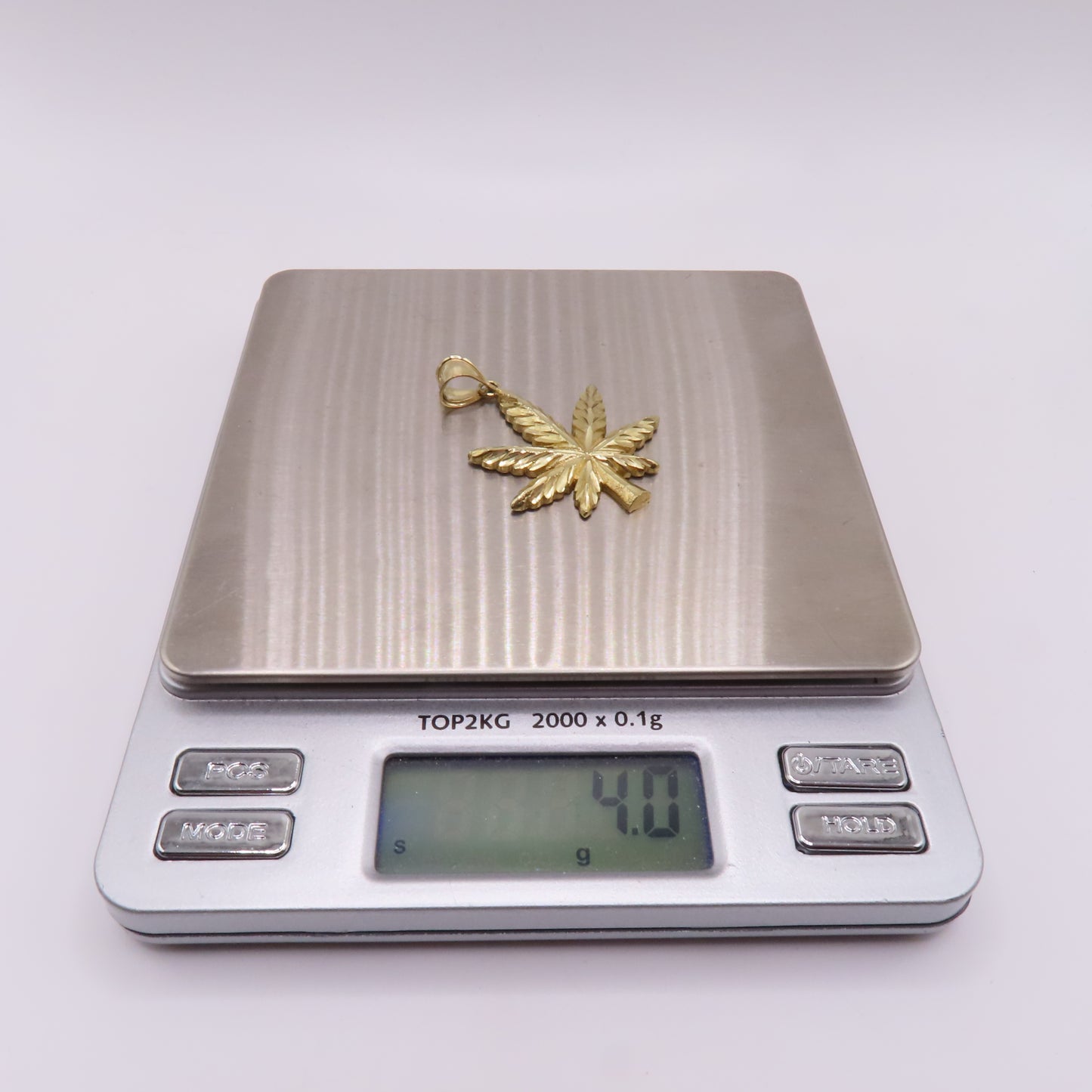 10K Yellow Gold Marijuana Weed Pot Leaf Diamond Cut Pendant for Chain 1.75" 4g