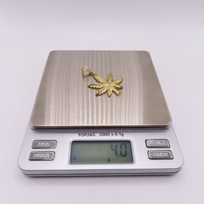 10K Yellow Gold Marijuana Weed Pot Leaf Diamond Cut Pendant for Chain 1.75" 4g
