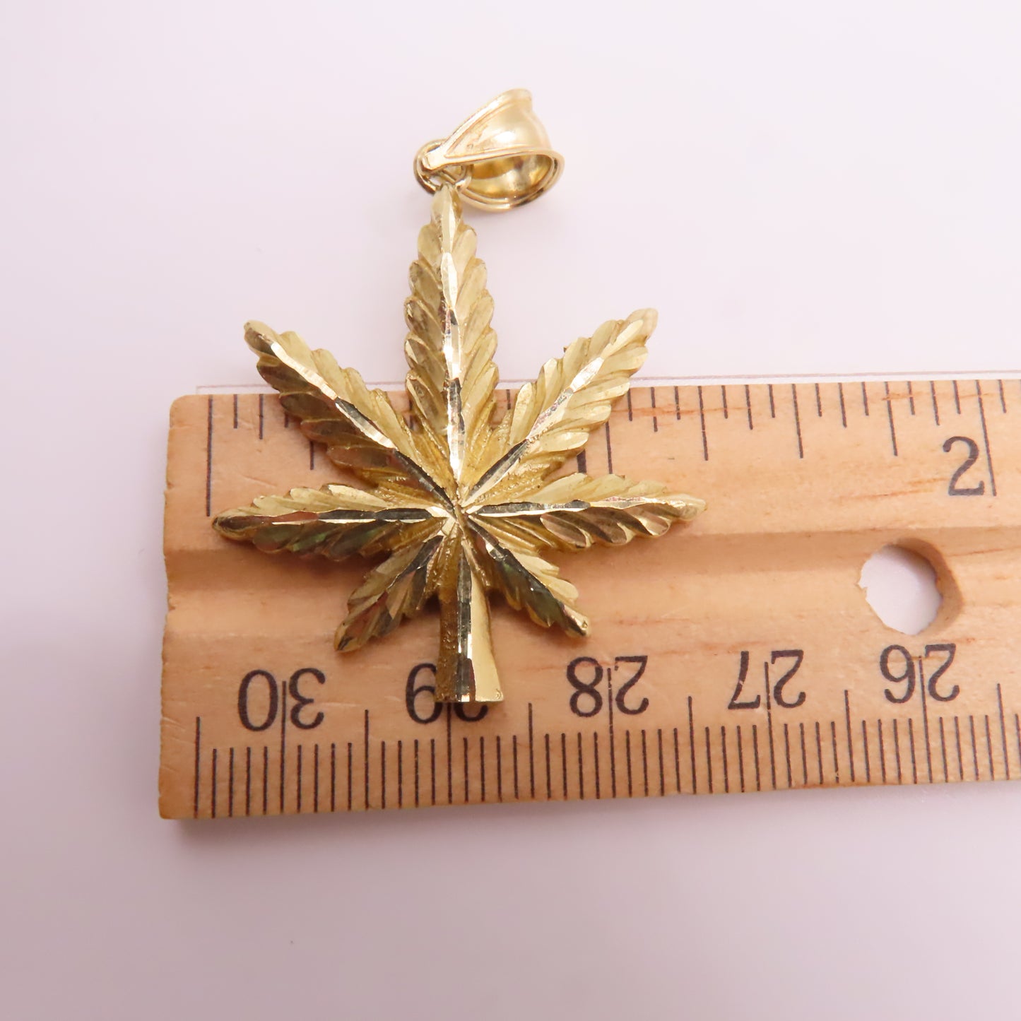 10K Yellow Gold Marijuana Weed Pot Leaf Diamond Cut Pendant for Chain 1.75" 4g