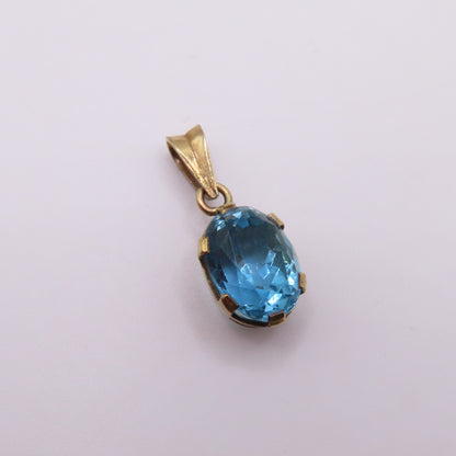 14K Yellow Gold Oval Faceted Blue Aquamarine Solitaire Charm Pendant 1.7g