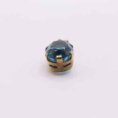 14K Yellow Gold Oval Faceted Blue Aquamarine Solitaire Charm Pendant 1.7g