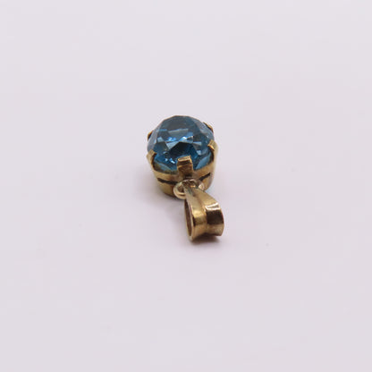 14K Yellow Gold Oval Faceted Blue Aquamarine Solitaire Charm Pendant 1.7g