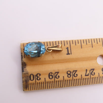 14K Yellow Gold Oval Faceted Blue Aquamarine Solitaire Charm Pendant 1.7g