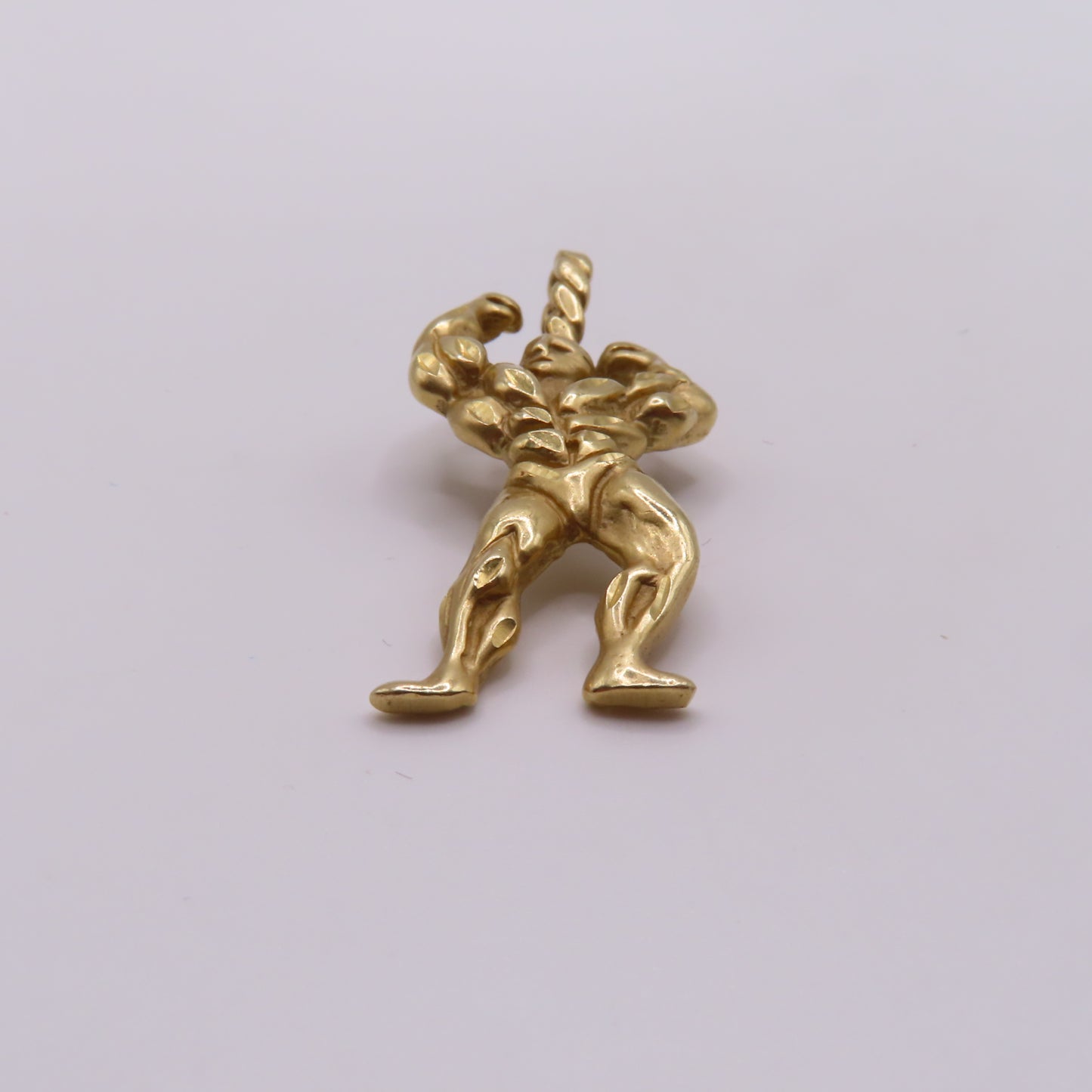 14K Yellow Gold Bodybuilder Muscle Man Fitness Figure Pendant Charm 1.5" 5.8g