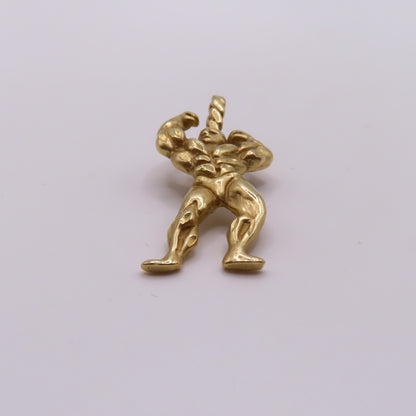 14K Yellow Gold Bodybuilder Muscle Man Fitness Figure Pendant Charm 1.5" 5.8g