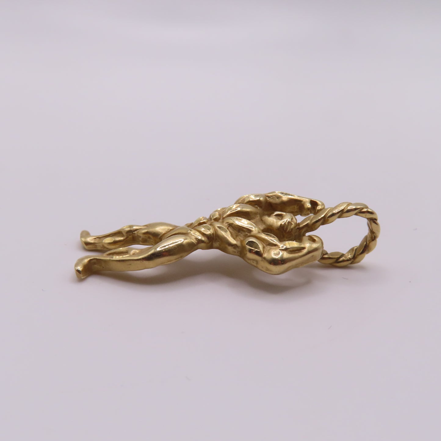 14K Yellow Gold Bodybuilder Muscle Man Fitness Figure Pendant Charm 1.5" 5.8g