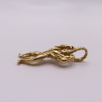 14K Yellow Gold Bodybuilder Muscle Man Fitness Figure Pendant Charm 1.5" 5.8g