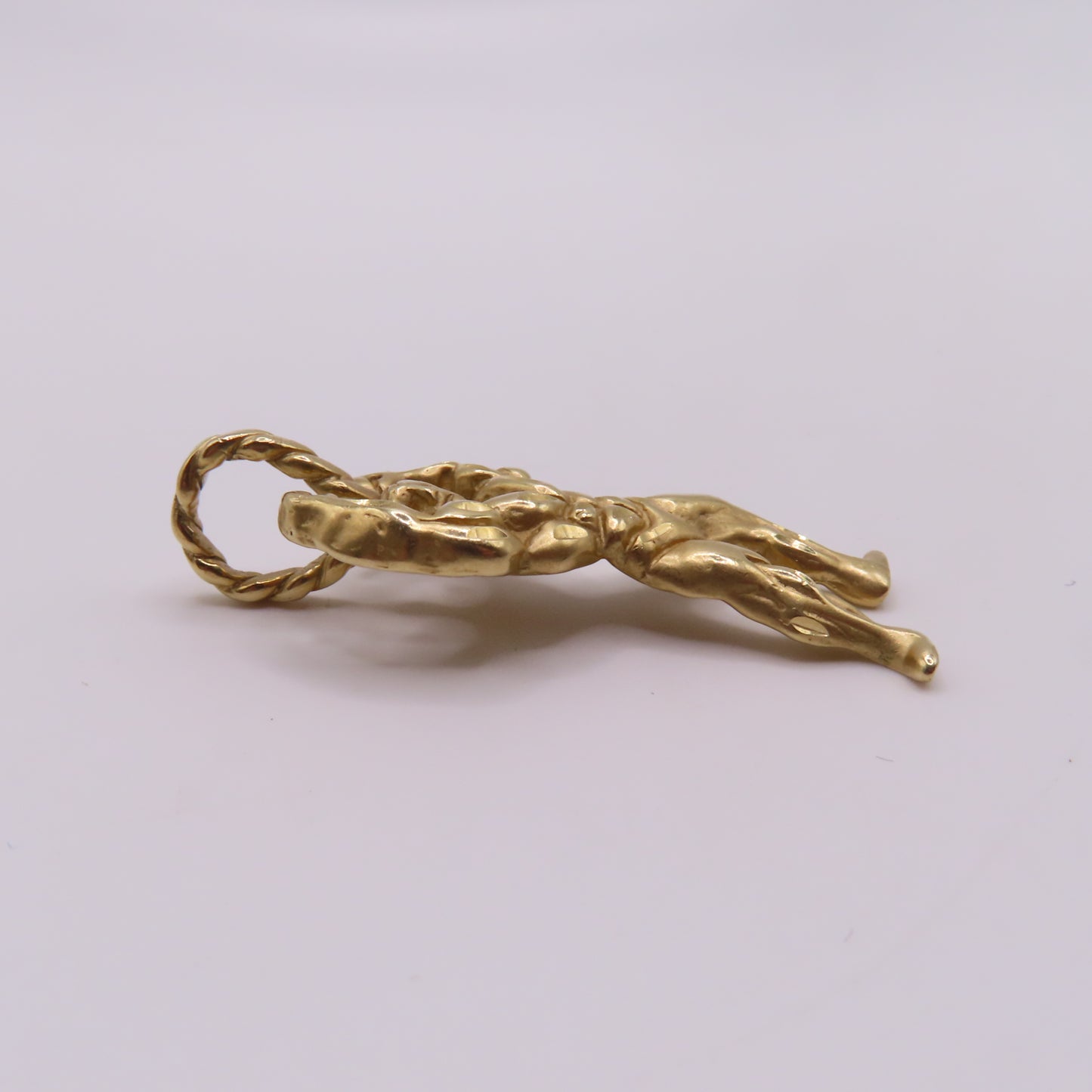 14K Yellow Gold Bodybuilder Muscle Man Fitness Figure Pendant Charm 1.5" 5.8g
