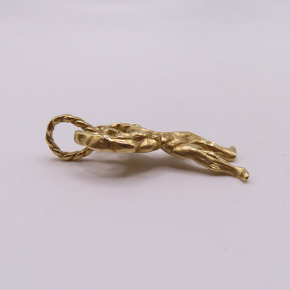 14K Yellow Gold Bodybuilder Muscle Man Fitness Figure Pendant Charm 1.5" 5.8g