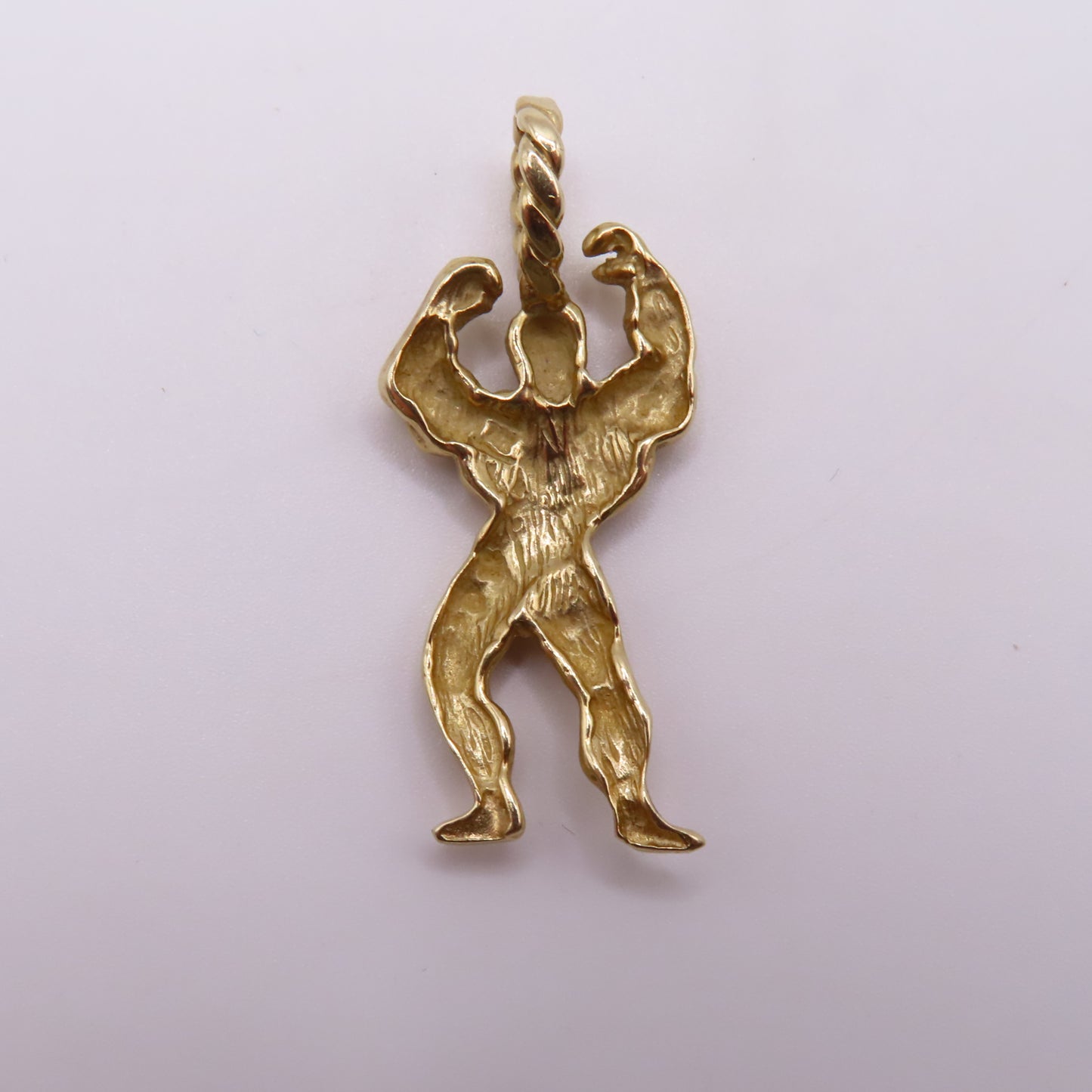 14K Yellow Gold Bodybuilder Muscle Man Fitness Figure Pendant Charm 1.5" 5.8g