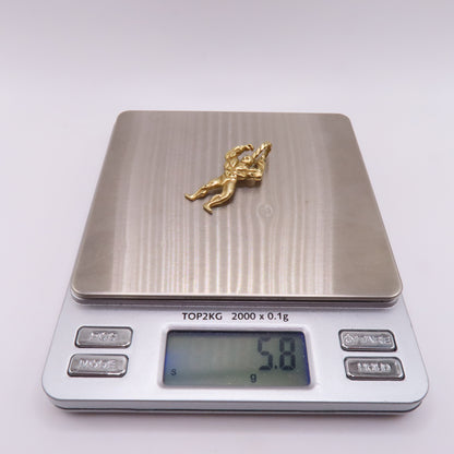 14K Yellow Gold Bodybuilder Muscle Man Fitness Figure Pendant Charm 1.5" 5.8g