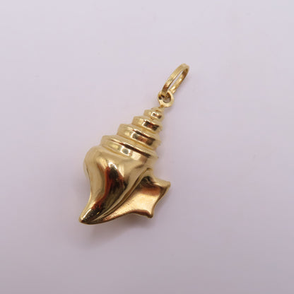 18K Yellow Gold Conch Sea Shell Pendant Marine Nautical Ocean Charm 1.5" 2.5g