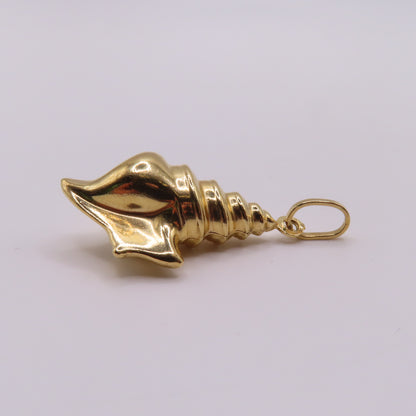 18K Yellow Gold Conch Sea Shell Pendant Marine Nautical Ocean Charm 1.5" 2.5g