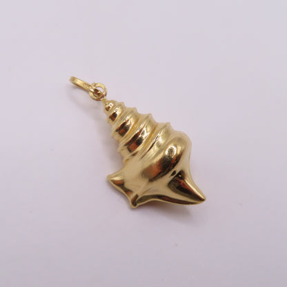 18K Yellow Gold Conch Sea Shell Pendant Marine Nautical Ocean Charm 1.5" 2.5g