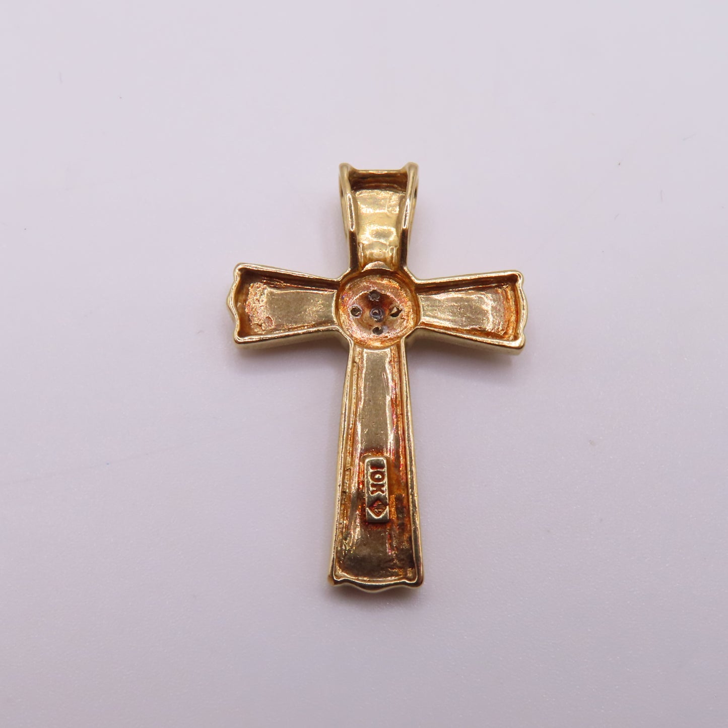 10K Yellow Gold Openwork Filigree Cross with Diamond Cluster Pendant 2.2g