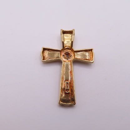 10K Yellow Gold Openwork Filigree Cross with Diamond Cluster Pendant 2.2g