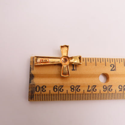 10K Yellow Gold Openwork Filigree Cross with Diamond Cluster Pendant 2.2g