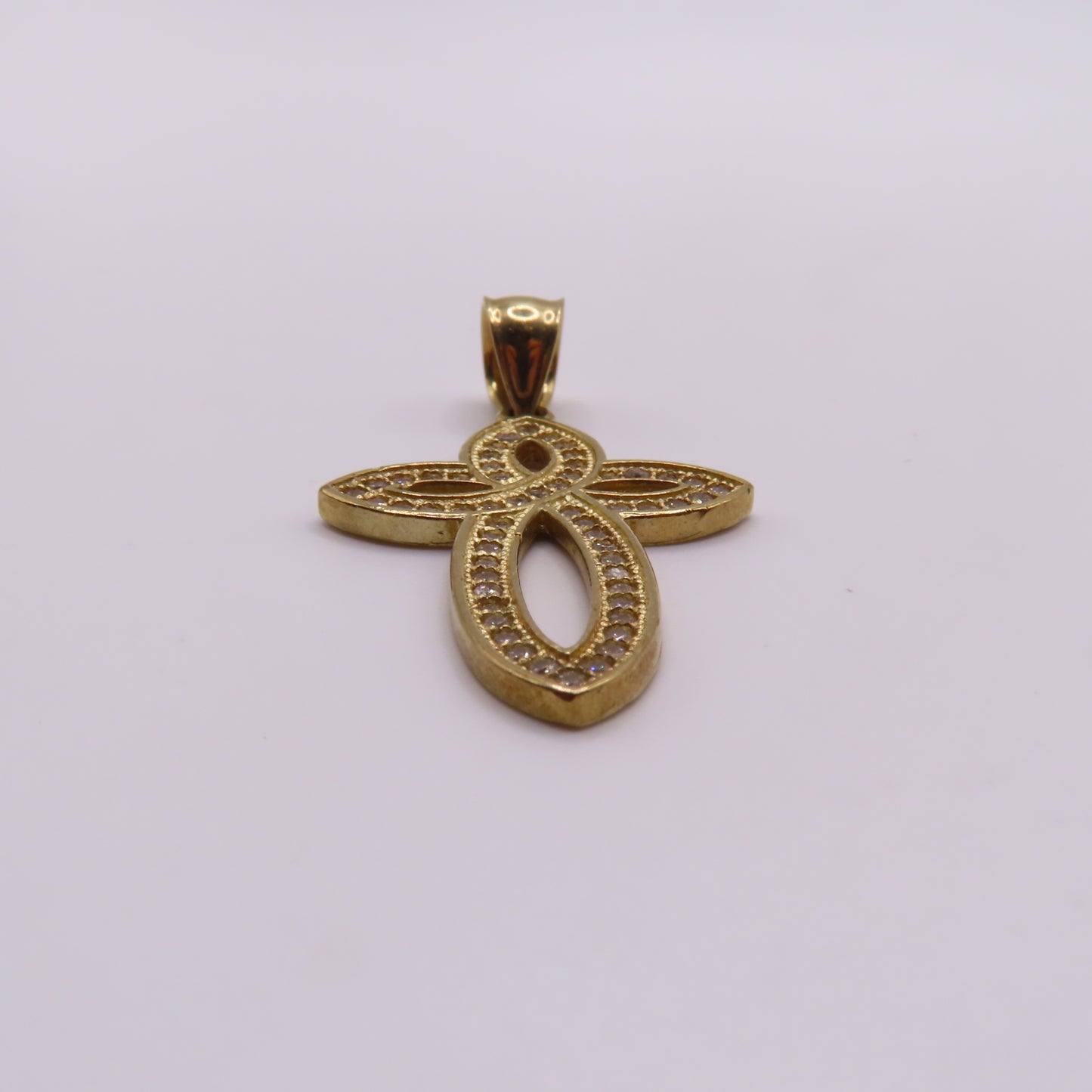 10K Yellow Gold Open Loop Infinite Celtic Cross Pavé Pendant 1.5" 2.7g