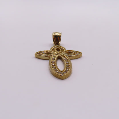 10K Yellow Gold Open Loop Infinite Celtic Cross Pavé Pendant 1.5" 2.7g