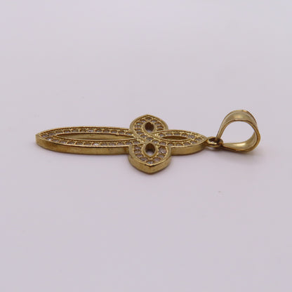 10K Yellow Gold Open Loop Infinite Celtic Cross Pavé Pendant 1.5" 2.7g