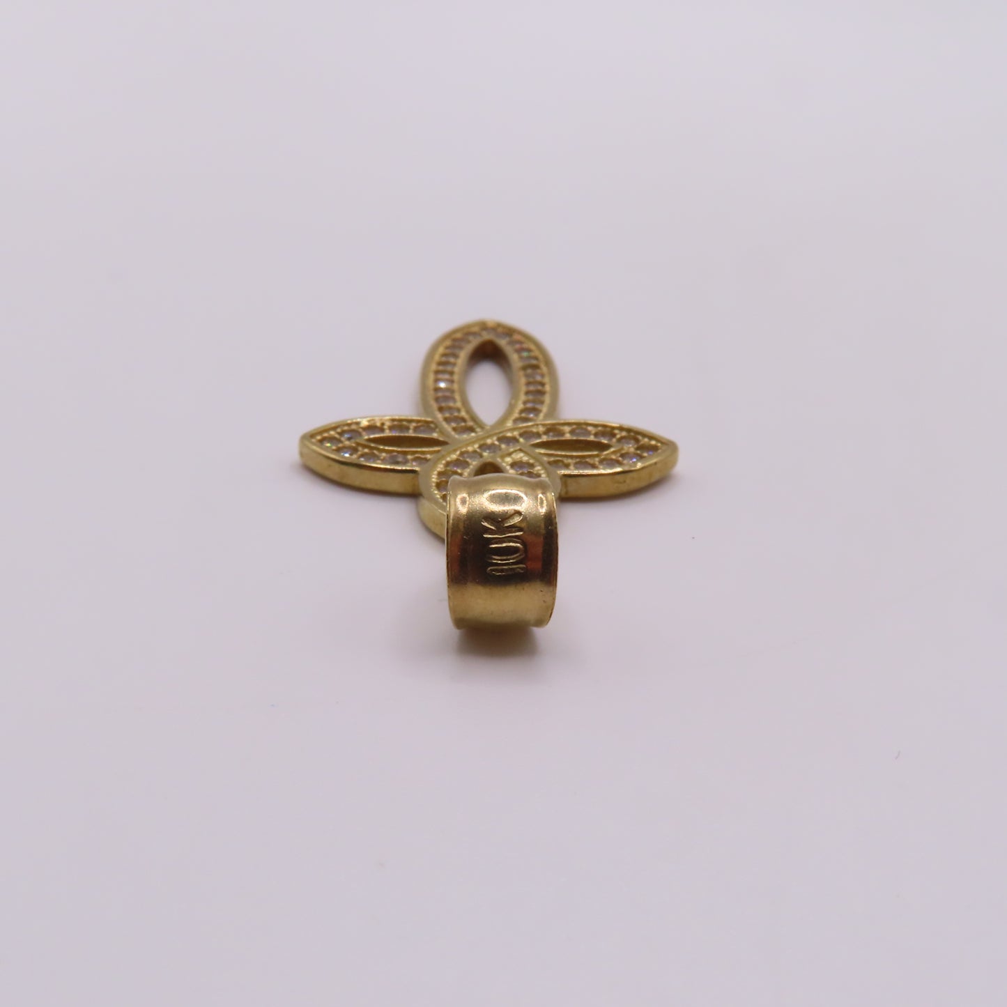 10K Yellow Gold Open Loop Infinite Celtic Cross Pavé Pendant 1.5" 2.7g