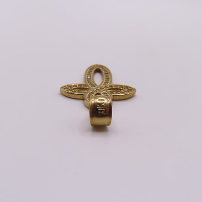 10K Yellow Gold Open Loop Infinite Celtic Cross Pavé Pendant 1.5" 2.7g