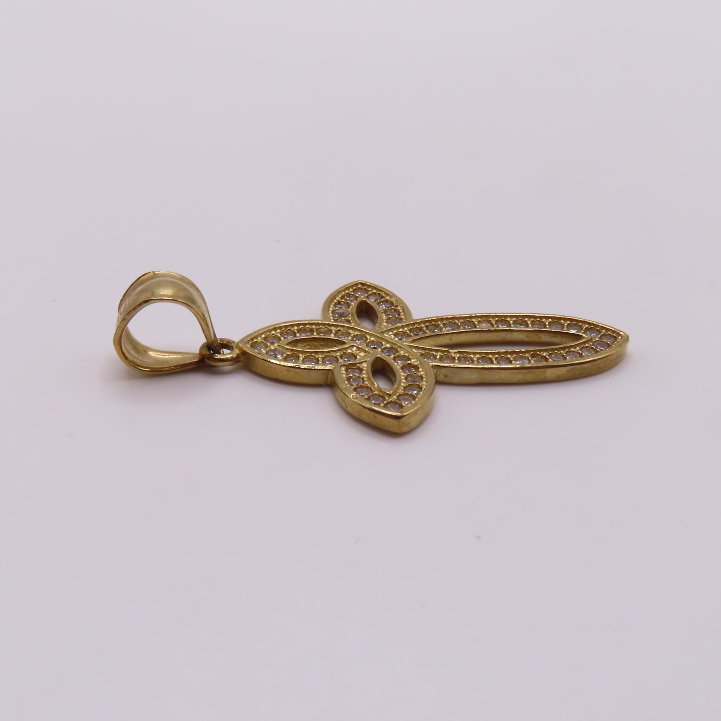 10K Yellow Gold Open Loop Infinite Celtic Cross Pavé Pendant 1.5" 2.7g
