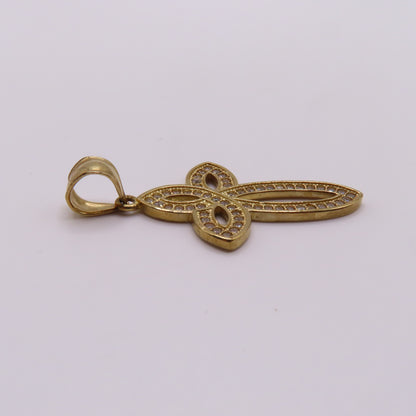 10K Yellow Gold Open Loop Infinite Celtic Cross Pavé Pendant 1.5" 2.7g