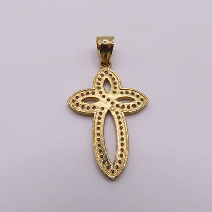 10K Yellow Gold Open Loop Infinite Celtic Cross Pavé Pendant 1.5" 2.7g