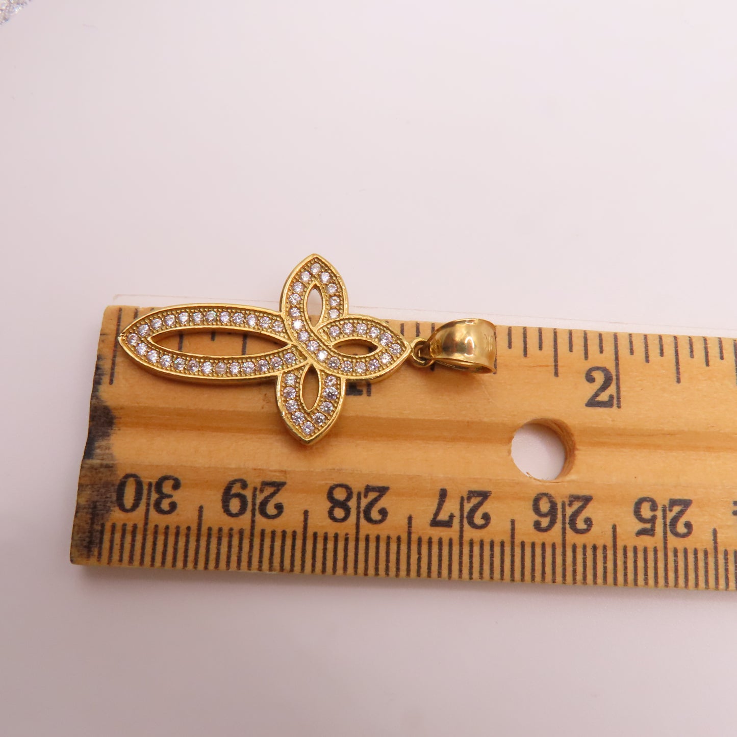 10K Yellow Gold Open Loop Infinite Celtic Cross Pavé Pendant 1.5" 2.7g