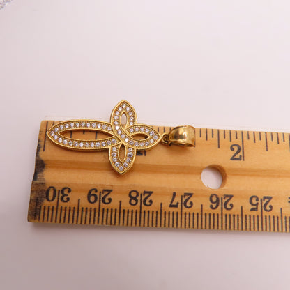10K Yellow Gold Open Loop Infinite Celtic Cross Pavé Pendant 1.5" 2.7g