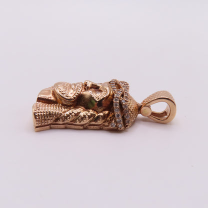14K Rose Gold Diamond Jesus Head Crown of Thorns 3D Pendant 1.25" 10g