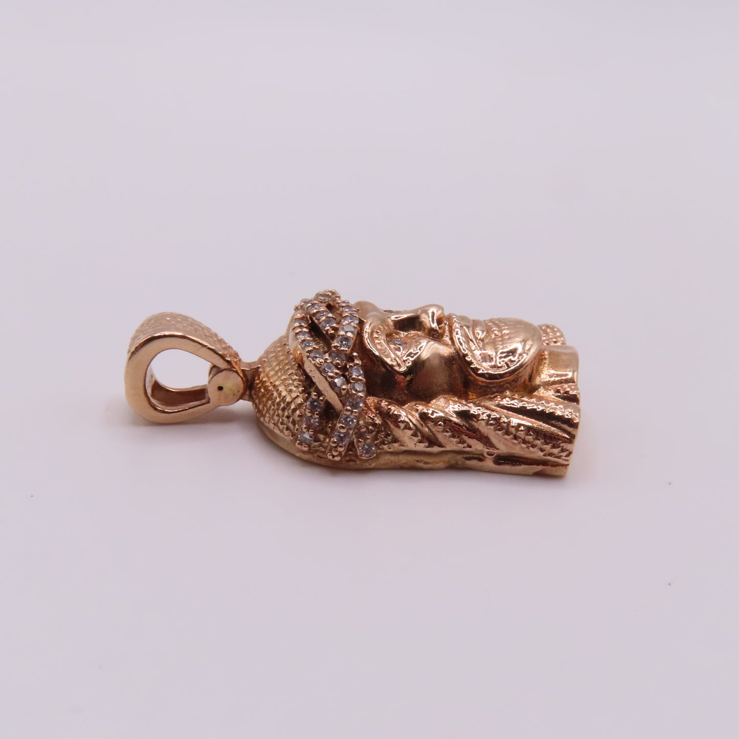 14K Rose Gold Diamond Jesus Head Crown of Thorns 3D Pendant 1.25" 10g