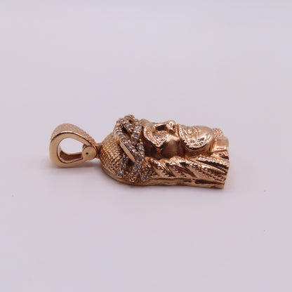 14K Rose Gold Diamond Jesus Head Crown of Thorns 3D Pendant 1.25" 10g