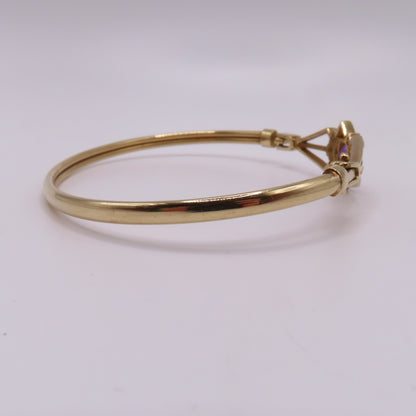 Vintage 9K Yellow Gold Princess Cut Amethyst Geometric Hinged Bangle Bracelet 6-3/4" 6.5g