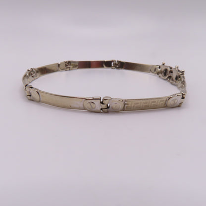 14K White Gold Greek Key Station Panel Bar Link Bracelet Modernist 7-1/2" 9g
