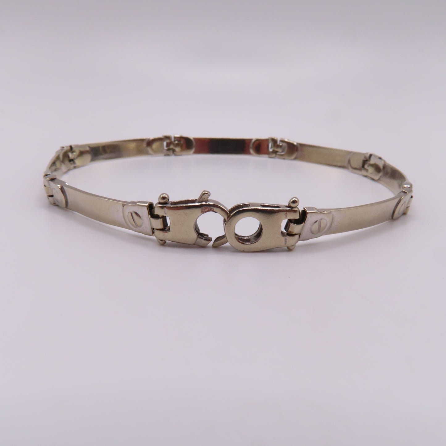 14K White Gold Greek Key Station Panel Bar Link Bracelet Modernist 7-1/2" 9g