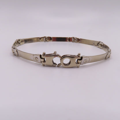 14K White Gold Greek Key Station Panel Bar Link Bracelet Modernist 7-1/2" 9g