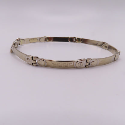 14K White Gold Greek Key Station Panel Bar Link Bracelet Modernist 7-1/2" 9g