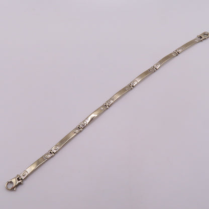 14K White Gold Greek Key Station Panel Bar Link Bracelet Modernist 7-1/2" 9g