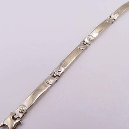 14K White Gold Greek Key Station Panel Bar Link Bracelet Modernist 7-1/2" 9g