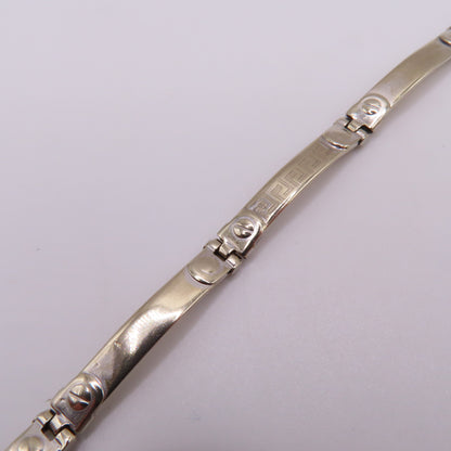 14K White Gold Greek Key Station Panel Bar Link Bracelet Modernist 7-1/2" 9g