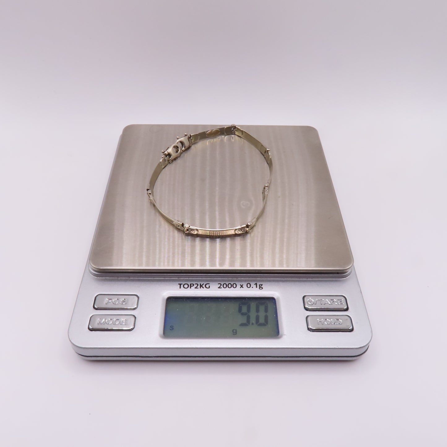 14K White Gold Greek Key Station Panel Bar Link Bracelet Modernist 7-1/2" 9g