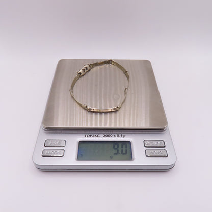14K White Gold Greek Key Station Panel Bar Link Bracelet Modernist 7-1/2" 9g