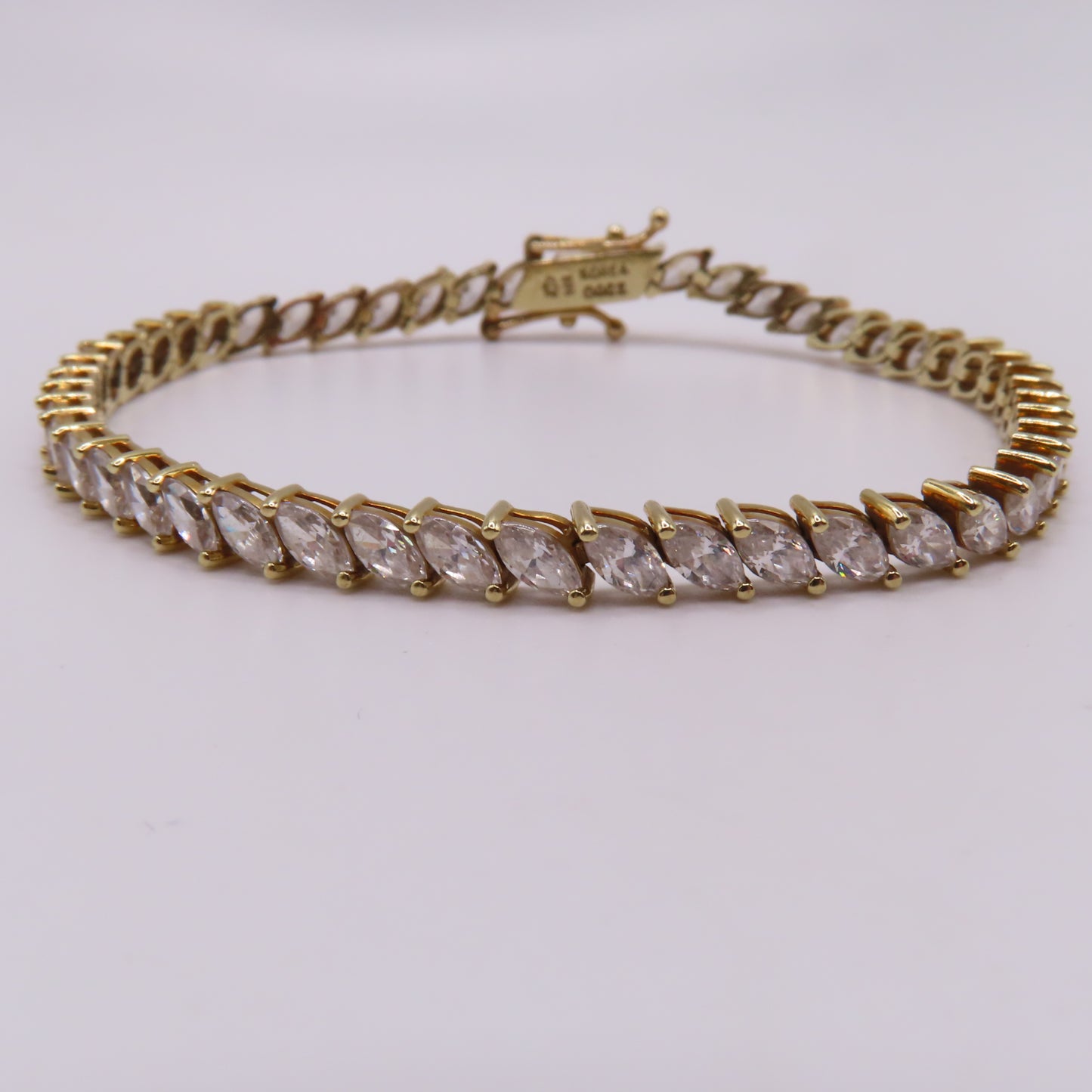 14K Yellow Gold Marquise Cut CZ Prong Set Tennis Bracelet 6.5" 8.6g
