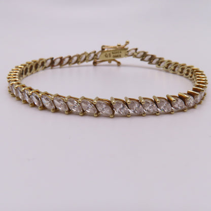 14K Yellow Gold Marquise Cut CZ Prong Set Tennis Bracelet 6.5" 8.6g