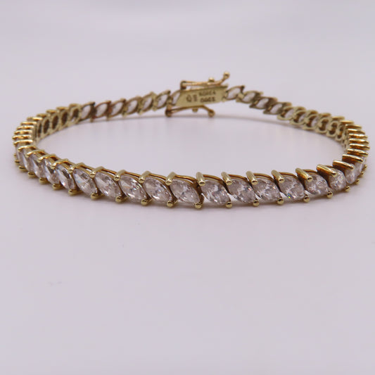 14K Yellow Gold Marquise Cut CZ Prong Set Tennis Bracelet 6.5" 8.6g
